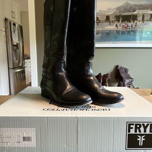 Frye Black Leather Knee-High Boots (Melissa Button)